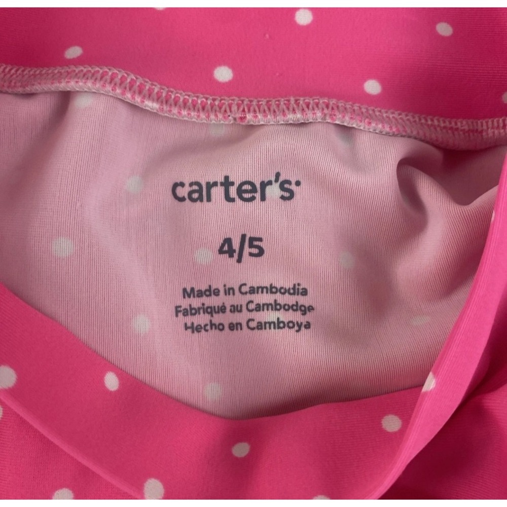 Carters Pink Polka Dot Flamingo Rash Guard Swim Top Ruffle Hem Size 4 5 - Picture 5 of 7
